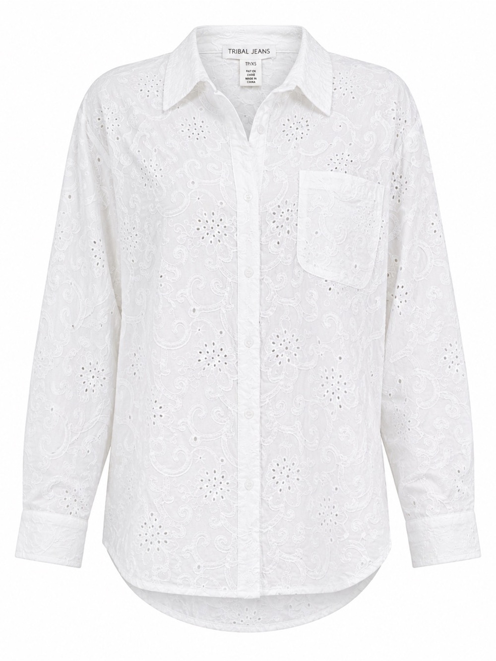Tribal White Eyelet Embroidered Button Shirt NWT XS Extra Small